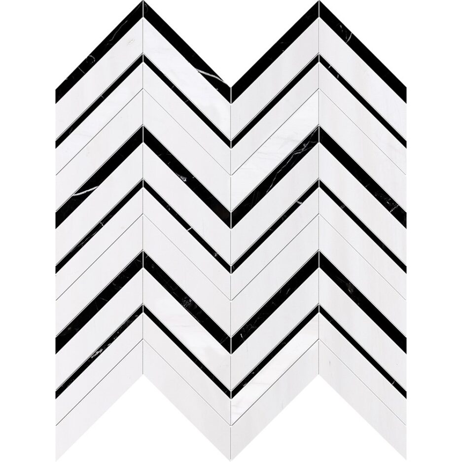 Via Arkadia Tiles London - TK Marble Chevron black-white tile